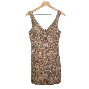 Urban Outfitters Sweet Tooth Leopard Print Cutout Linen Mini Dress Size Medium